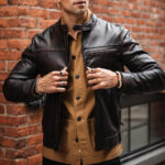Mens Brown Cafe Racer Goatskin Leather Motorbike Jacket - Image 5