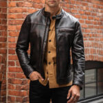 Mens Brown Cafe Racer Goatskin Leather Motorbike Jacket - Image 4