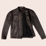 Mens Brown Cafe Racer Goatskin Leather Motorbike Jacket - Image 2