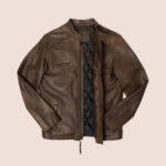 Mens Brown Cafe Racer Lambskin Leather Motorcycle Jacket
