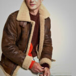 Mens Brown Distressed Leather Shearling Jacket - Image 4