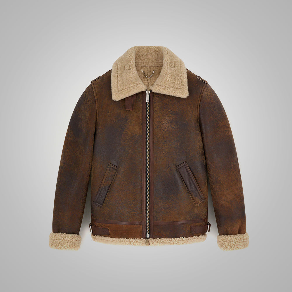 MensBrownDistressedLeatherShearlingJacket4-1.jpg Mens Brown Distressed Leather Shearling Jacket - Image 1