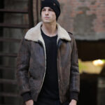 Mens Brown RAF Aviator Flight Shearling Sheepskin Leather Jacket