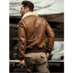 Mens B3 Airforce Brown Embroidered Shearling Leather Bomber Jacket - Image 2