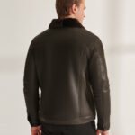 Mens Brown Sheepskin Shearling Leather Trucker Aviator Jacket - Image 2