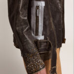 Mens Brown Studded Distressed Leather Jacket - Image 5