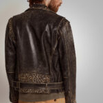 Mens Brown Studded Distressed Leather Jacket - Image 2