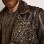 Mens Brown Studded Distressed Leather Jacket - Image 4