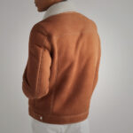 Mens Brown Suede Leather Shearling Trucker Jacket - Image 2