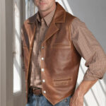 Mens Brown Western Cowboy Leather Vest - Image 5