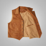 Mens Brown Western Cowboy Leather Vest - Image 2