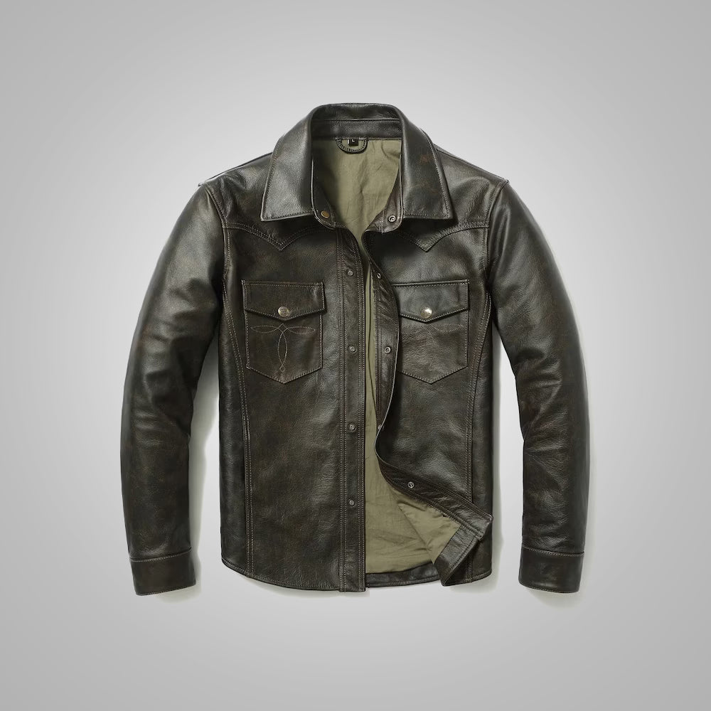 MensFullSleevesLeatherShirt3.jpg Mens Full Sleeves Leather Shirt - Image 1