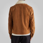 Mens Fur Collar Brown Suede Leather Trucker Jacket - Image 3