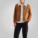 Mens Fur Collar Brown Suede Leather Trucker Jacket - Image 2