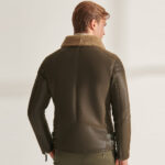 Mens Green RAF Shearling Airforce Sheepskin Aviator Leather Jacket - Image 2