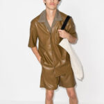 Mens Half Sleeves Khaki Leather Shirt - Image 4