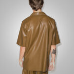 Mens Half Sleeves Khaki Leather Shirt - Image 2