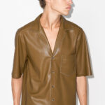 Mens Half Sleeves Khaki Leather Shirt - Image 3