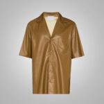 Mens Half Sleeves Khaki Leather Shirt