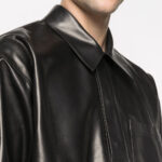 Mens Half Sleeves Soft Sheepskin Black Leather Shirt - Image 5