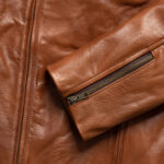 Mens Light Brown Cafe Racer Leather Motorbike Jacket - Image 3