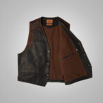 Mens Multi Color Brown Buffalo Leather Vest - Image 3