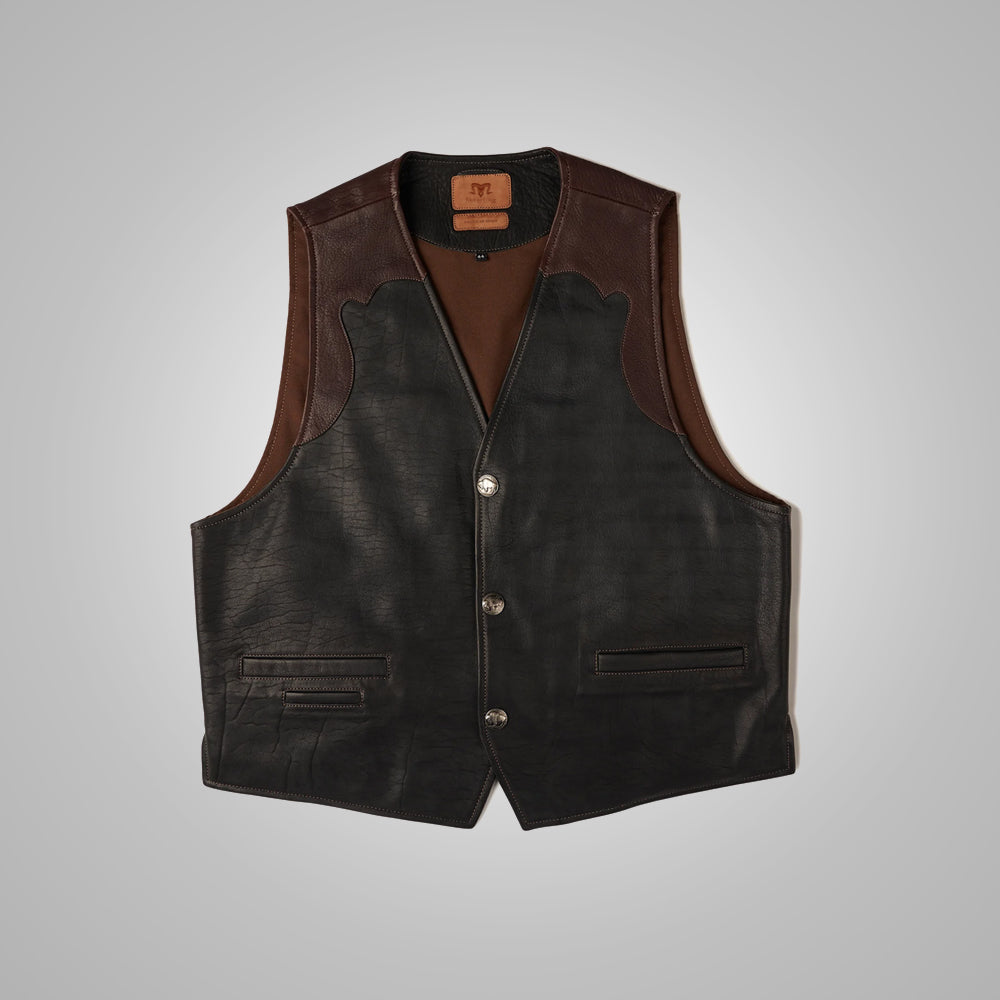 MensMultiColorBrownLeatherVest4.jpg Mens Multi Color Brown Buffalo Leather Vest - Image 1