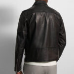 Mens Pointed Collar Black Shirt Style Leather Jacket - Image 2
