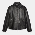 Mens Pointed Collar Black Shirt Style Leather Jacket