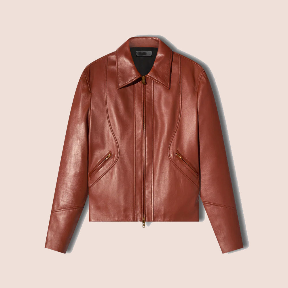 MensRealGoatskinShirtStyleBrownLeatherJacket.jpg Mens Real Goatskin Shirt Style Brown Leather Jacket - Image 1