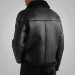 Mens Shearling Lined Leather Black Trucker Jacket - Image 4