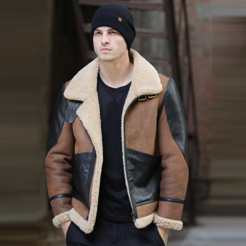 MensTwoToneB3RAFFlyingAviatorSheepskinLeatherJacket2.jpg Mens Two Tone B3 RAF Flying Aviator Sheepskin Leather Jacket - Image 1