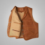Mens Vintage Brown Sheepskin Leather Cowboy Vest - Image 3