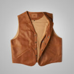 Mens Vintage Brown Sheepskin Leather Cowboy Vest - Image 2