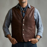Mens Western Stlye Brown Leather Vest - Image 5