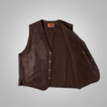 Mens Western Stlye Brown Leather Vest - Image 2