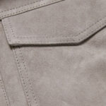 Mens White Fur Collar Grey Suede Leather Trucker Jacket - Image 3