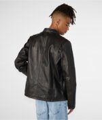 Men's Black Cafe Racer Leather Jacket - Image 4