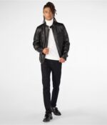 Men's Leather Biker Cafe Racer Jacket In Black - Image 4