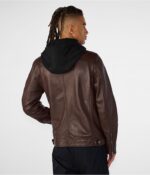 Men's Leather Cafe Racer Moto Jacket In Dark Brown - Image 3