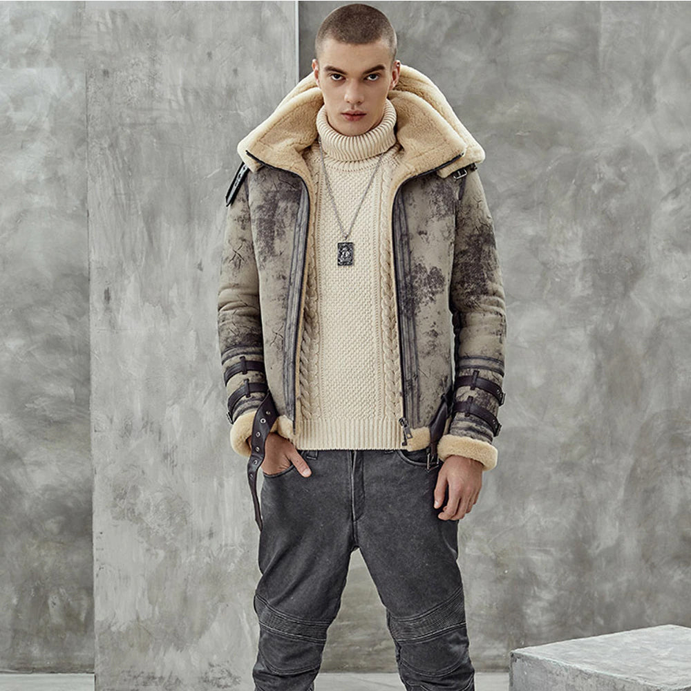 NewMens2022RAFDoubleCollarWaxedRAFFlyingSheepskinShearlingJacketCoat3.jpg New Mens 2022 RAF Double Collar Waxed RAF Flying Sheepskin Shearling Jacket Coat - Image 1