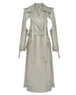 Off White Double Breasted Duster Leather Trench Coat - Image 3