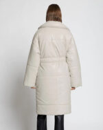 Off White Faux Leather Puffer Trench Coat - Image 2
