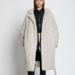 Off White Faux Leather Puffer Trench Coat