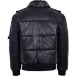 Men’s Black Hair On Collar Puffer Bomber 100% Real Leather Jacket - Image 3