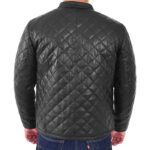 Men’s Leather Puffer Jacket Black Padded Zip Fasten Stand-up Collar - Image 3