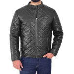 Men’s Leather Puffer Jacket Black Padded Zip Fasten Stand-up Collar - Image 2