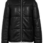 Men’s Leather Puffer Jacket Black