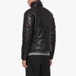 Men’s Leather Puffer Jacket Black - Image 3