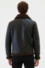 Men Aviator Tobacco Brown Shearling Jacket - Image 2